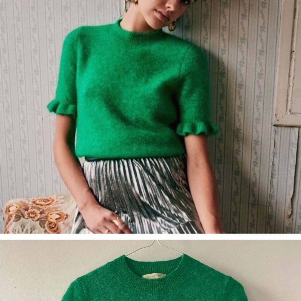 Sezane Green Crew Neck Sweater Plush Knit 💚